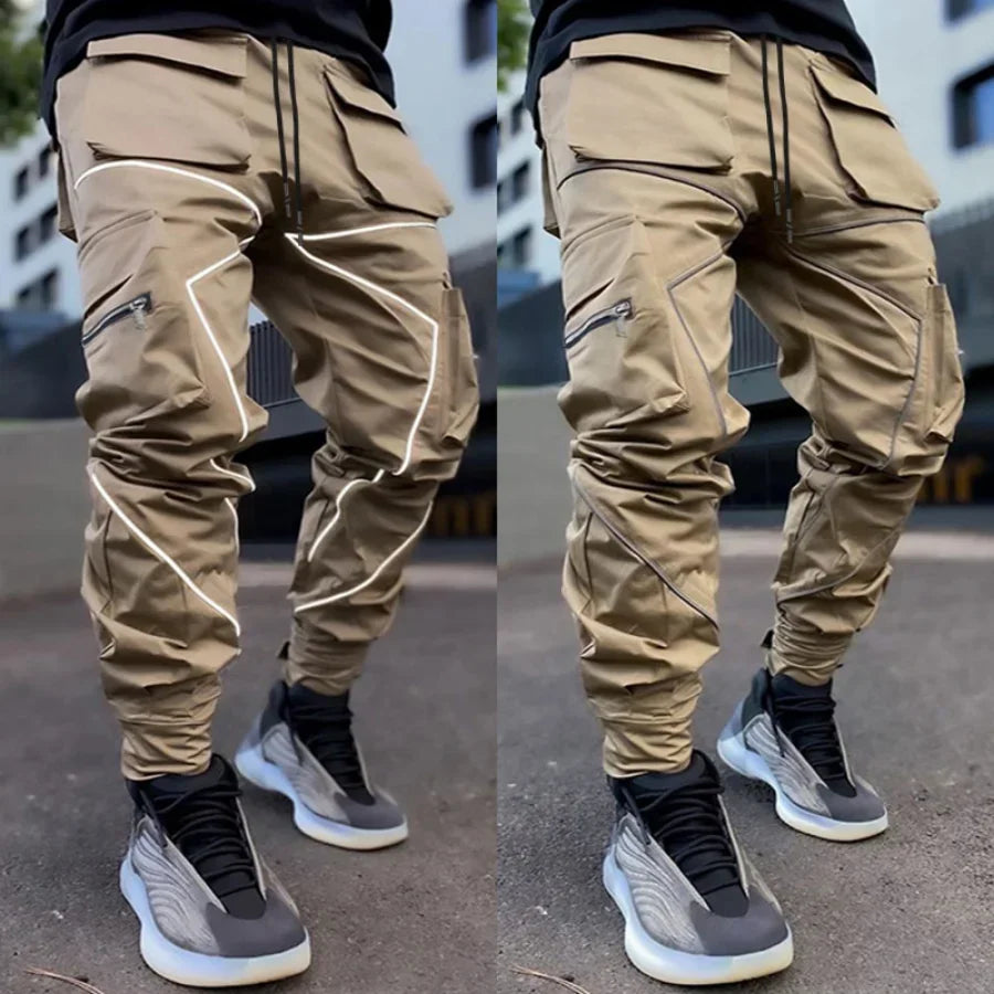 Men‘s Elastic Waist Solid/Colorblock Multi-Pocket Harem Cargo Pants
