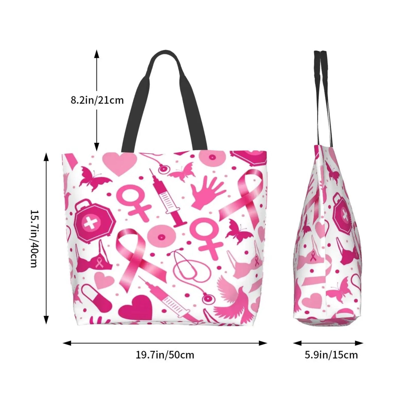 Breast Cancer Awareness Pink Ribbon Shopping Tote Bag