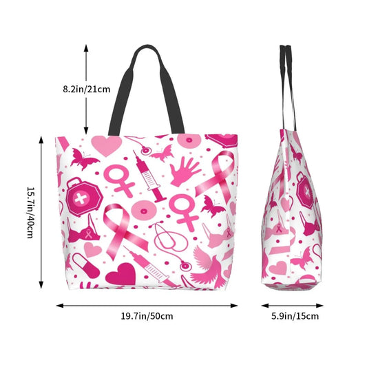 Breast Cancer Awareness Pink Ribbon Shopping Tote Bag