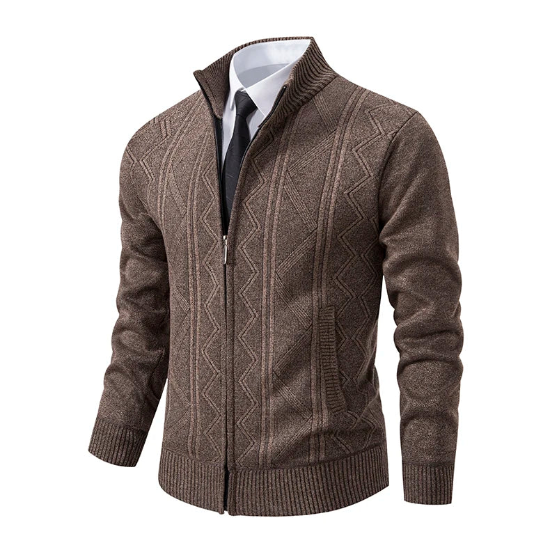 Men's Stand Collar Knitted Cardigan Zipper Sweater Jacket