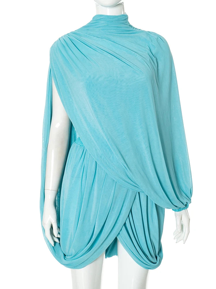 Ruched Strapless Shawl Crop Vest Top + Irregular Pleated Mini Skirt Women's Formal 2-Piece Set
