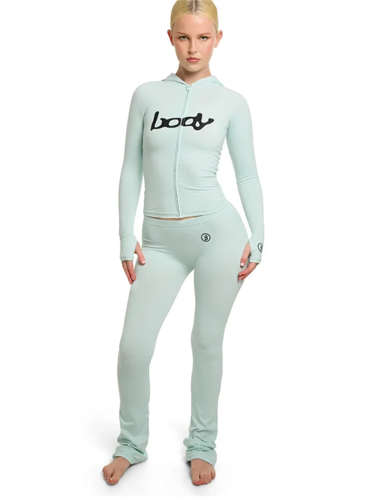 "Body" Streetwear Hip-Hop Zipper Fitness Jacket + Skinny Leggings Women's Tracksuit
