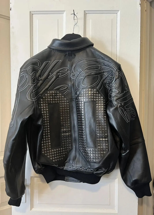 Men's Hip-Hop Leather/Denim Vintage Camo/Sequin Letter # Embroidered/ Oversized Turn-Down Collar Biker Motorcycle Jackets