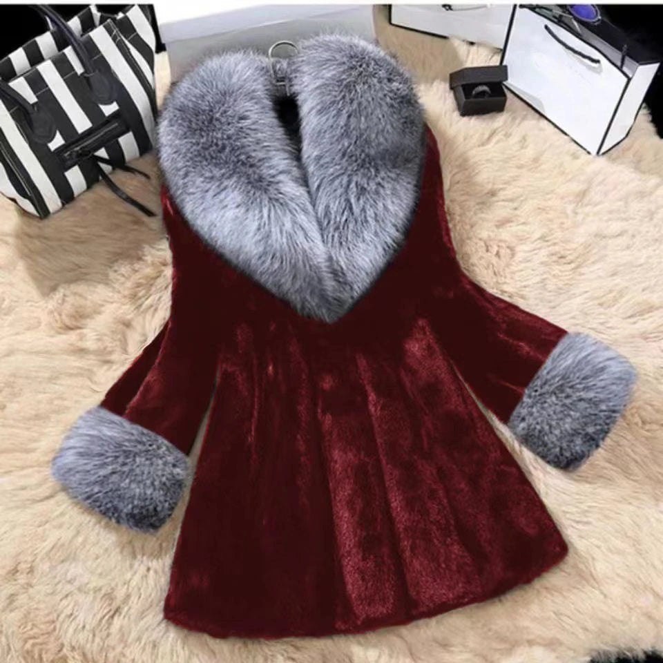 Women's Faux Fur Collar Velvet Coat