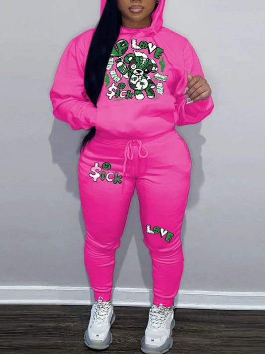 "Heartless" OR "LOVE SICK" Teddy Bear Printed Women's Tracksuits to 5X Plus Size