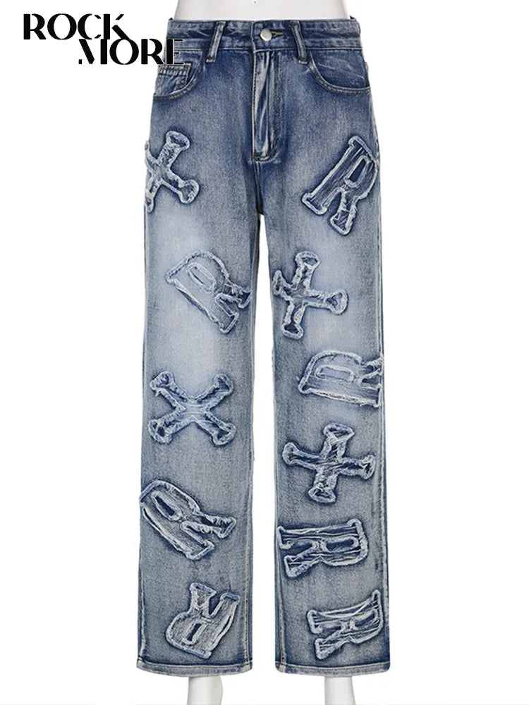 Patchwork Streetwear Baggy Cargo Wide Leg Denim Jeans