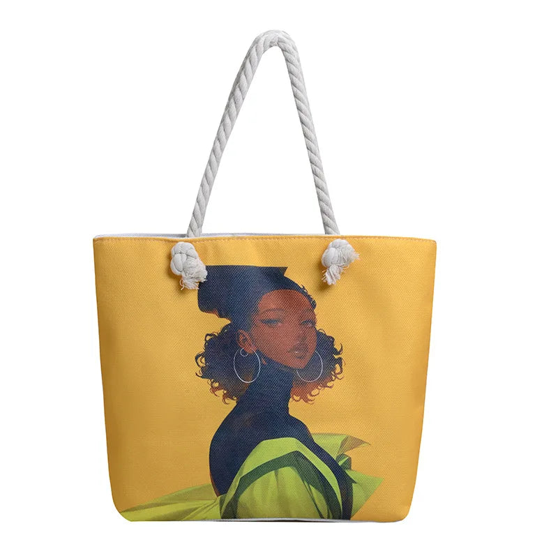 Black African Woman 3D Canvas Print Women's Single Shoulder Large Capacity Tote Bags