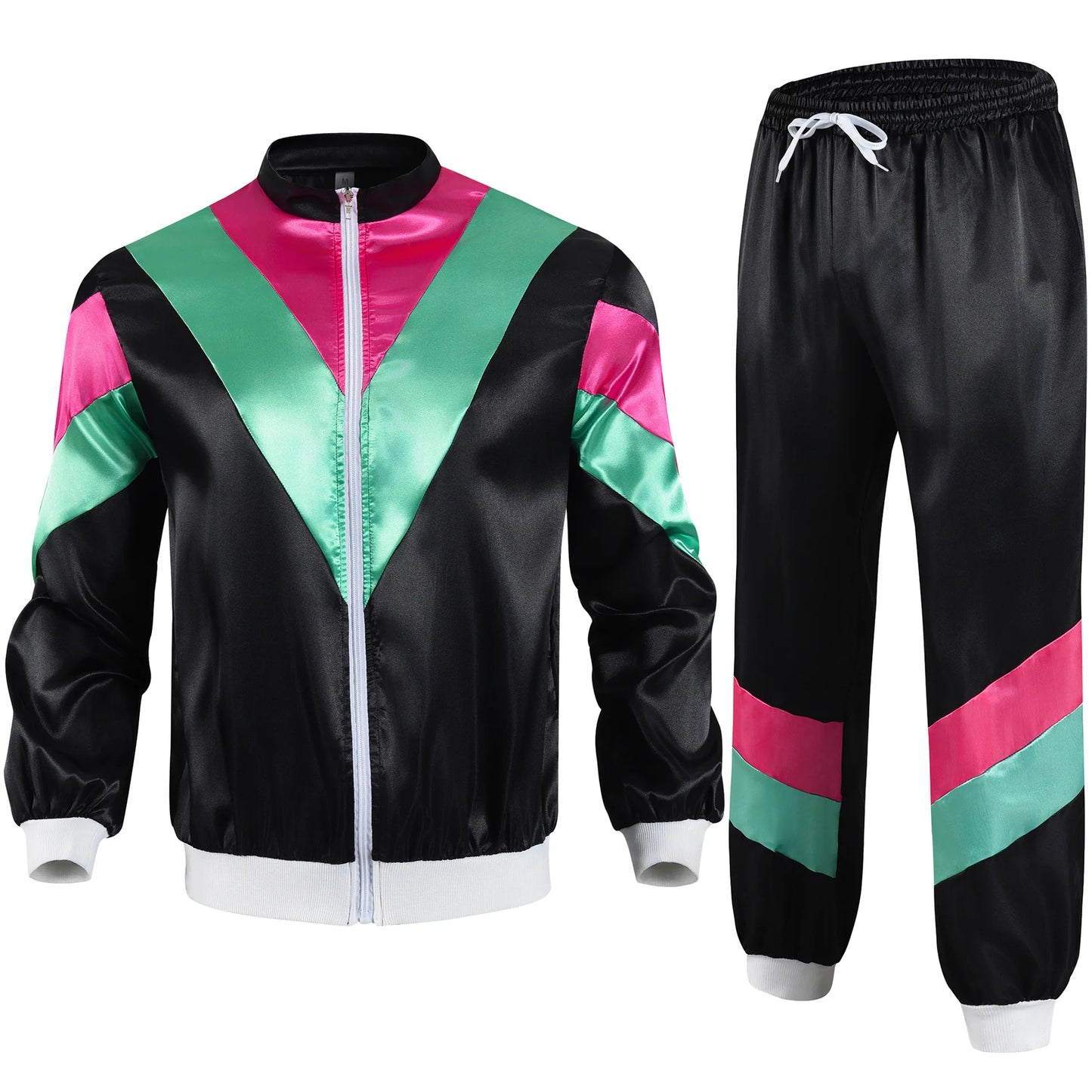 Men's Vintage Retro Hip-Hop B-Boy Striped Colorblock/Geometric/Leopard Zebra Print 80's Windbreaker Jacket + Sweatpants Tracksuit