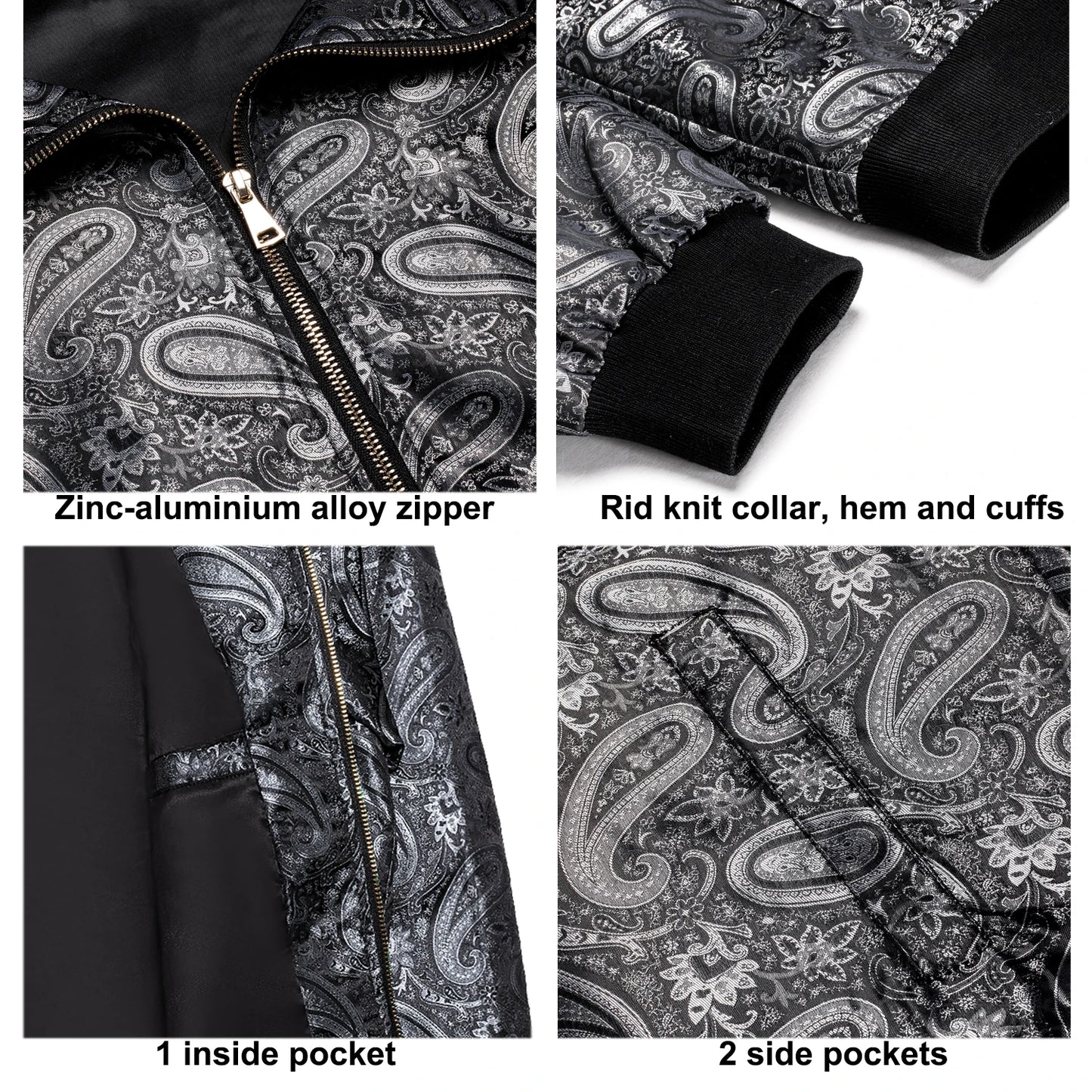 Men's Jacquard Paisley Lightweight Streetwear Zipper Bomber Jacket