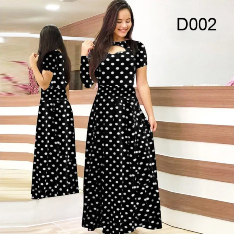 Floral/Polka Dot Print Short Sleeve Hollow-Out Maxi Dress to 5X Plus Size