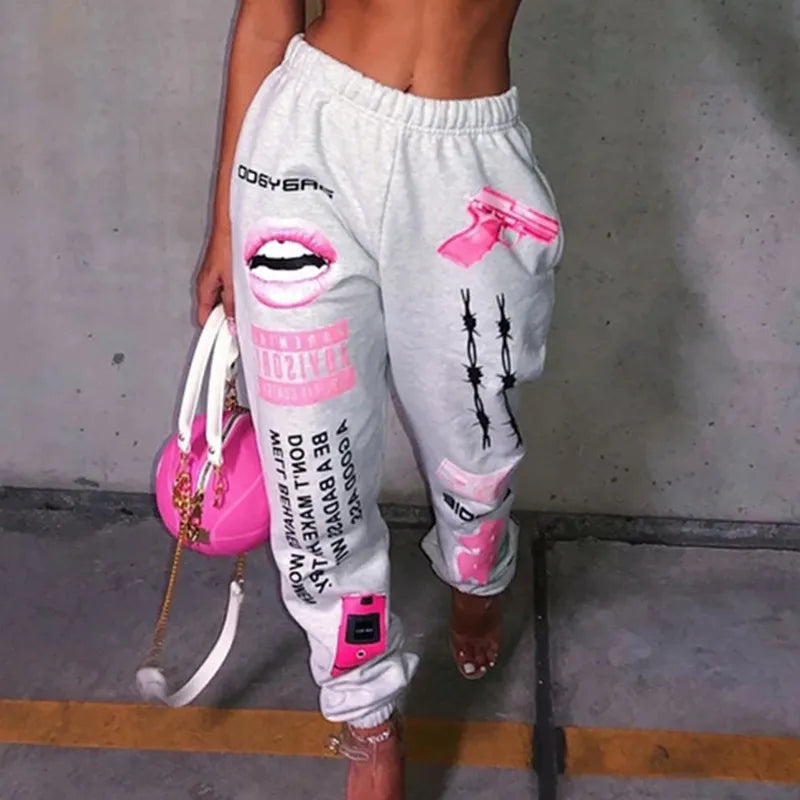 Graffiti Print Elastic Waist Harem Jogger Sweatpants