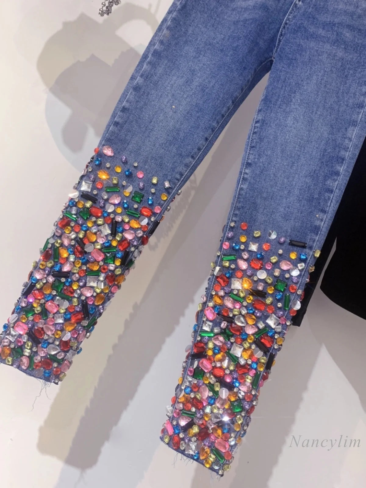 Diamond Rhinestone Gem Embellished Design Women's Denim Skinny Jeans