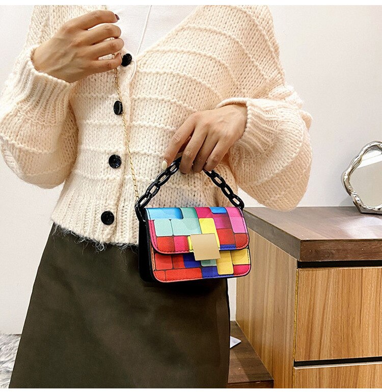 Rainbow Colorblock Luxury Messenger Small Square Purse