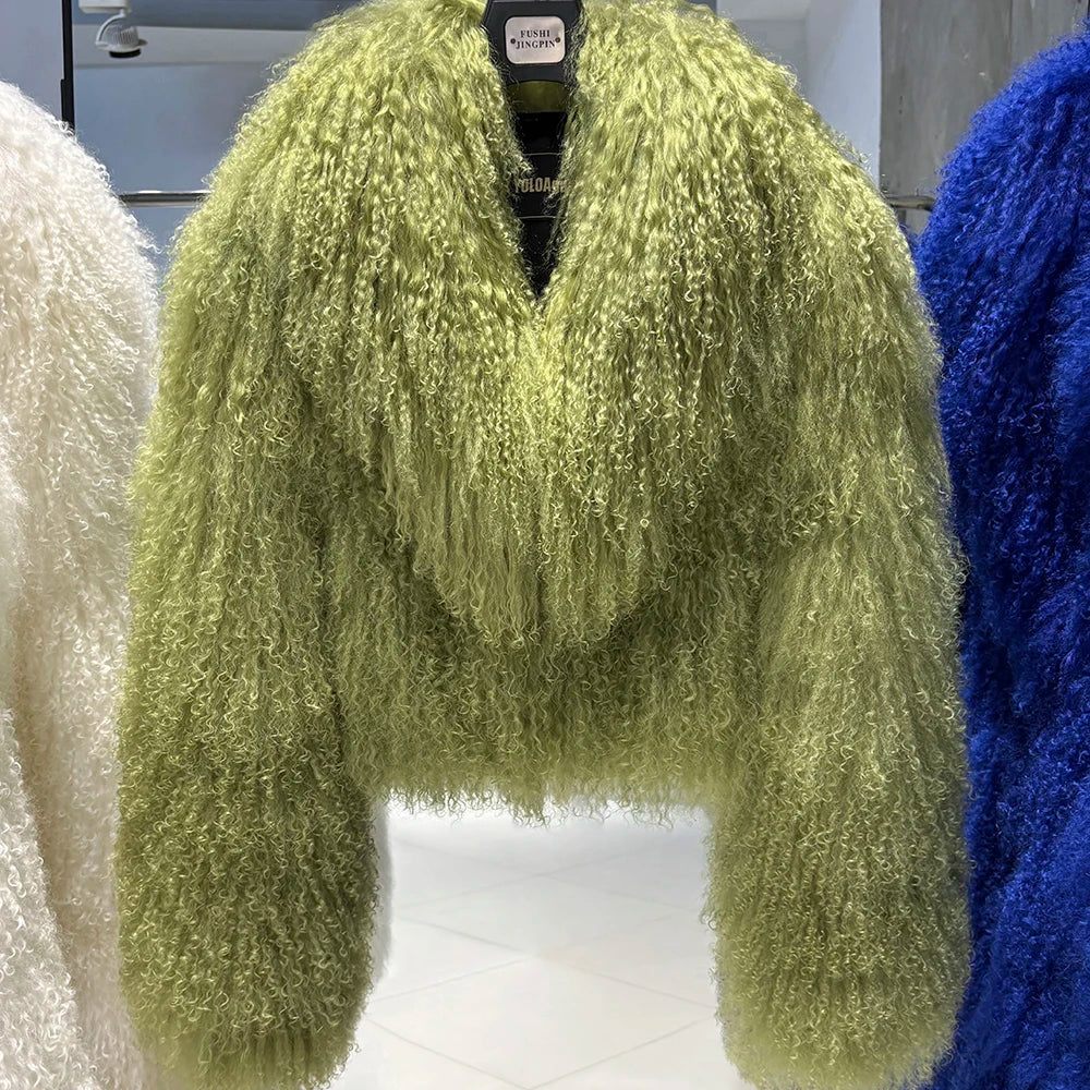 Shaggy Mongolia Sheep Fur Oversized Collar Women's Jacket to 8X Plus Size