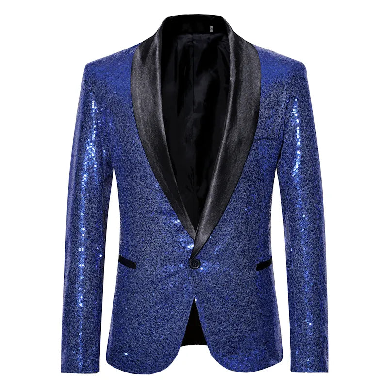 Men's Shiny Sequin Glitter Embellished Tuxedo Blazer Jacket