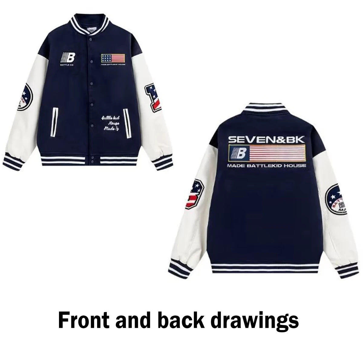 Unisex Varsity Letterman's Rib Sleeve Wool Baseball Bomber Patchwork Jackets