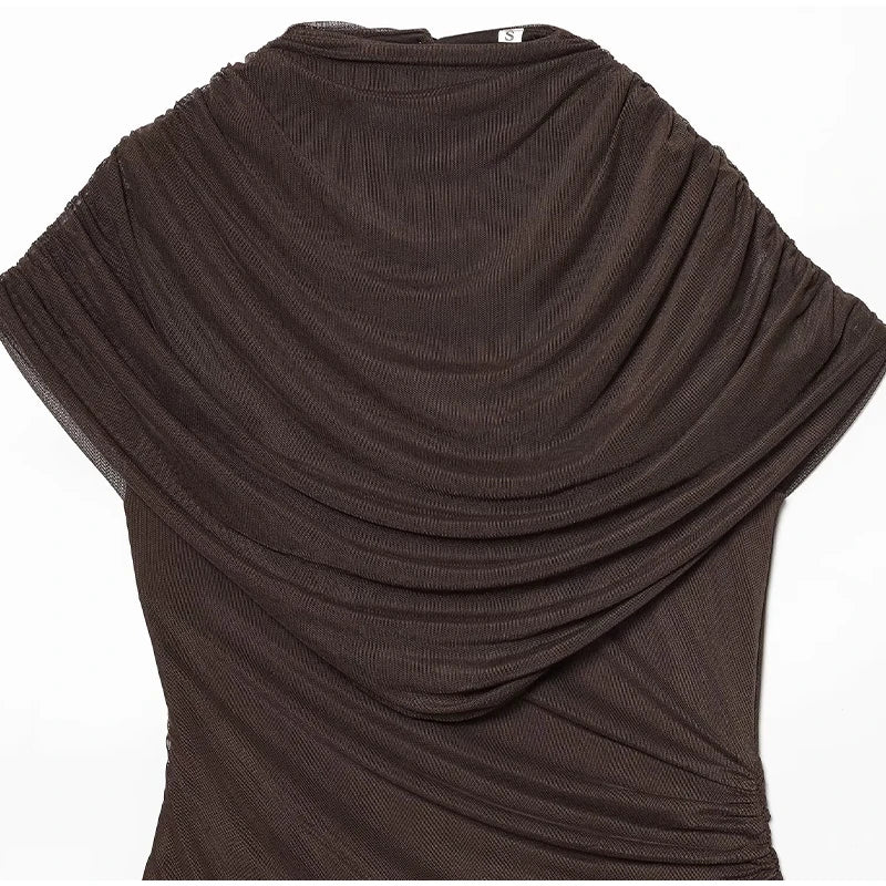 Layered Patchwork Cinched Waist Solid Color Short Sleeve Bodycon Formal Party Dress