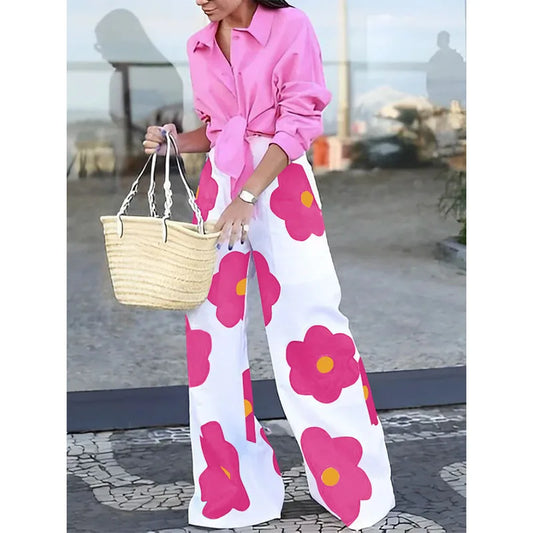 Big Flower Wide Leg Contrast Color Floral Printed Pants