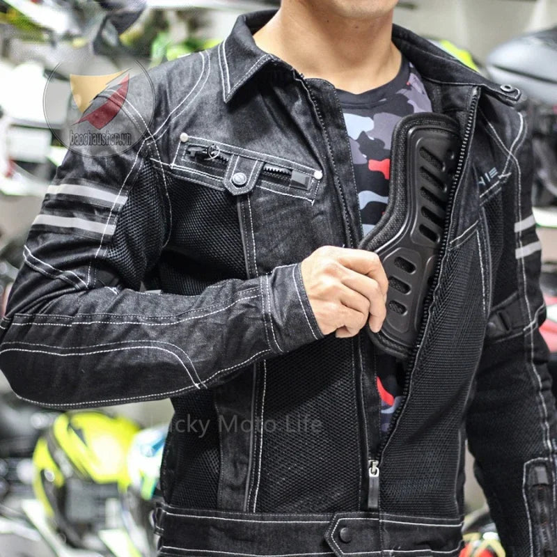 Men's Breathable Denim Mesh High-Performance Drop Resistance Motorcycle Biker Jacket