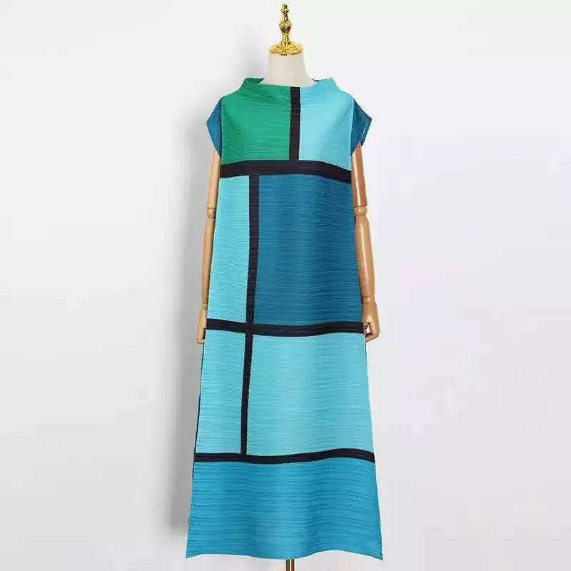 Colorblock Sleeveless Oversized Fold Maxi Dress