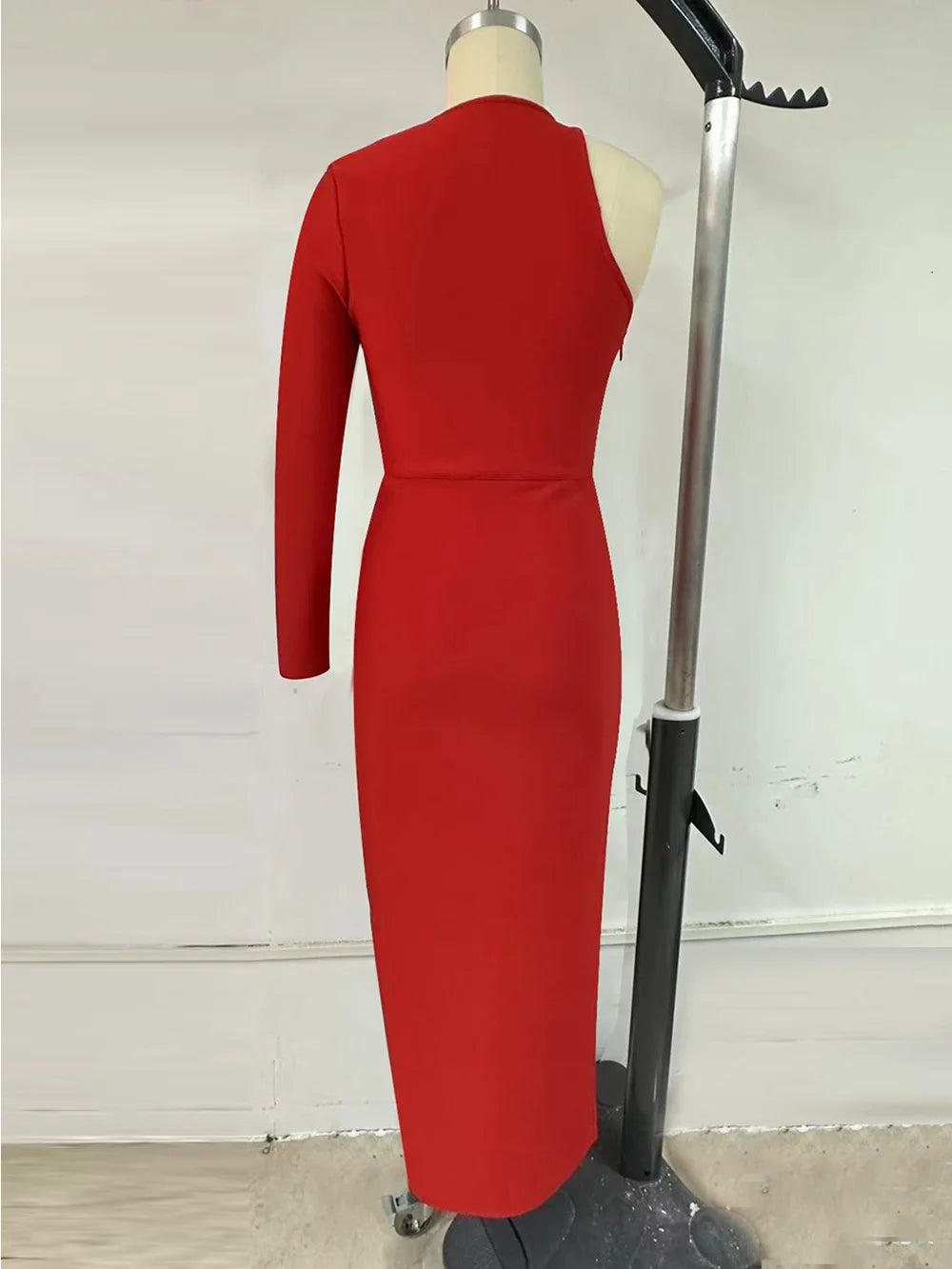 Fire Engine Red One Shoulder Bodycon Bandage Club Party Dress