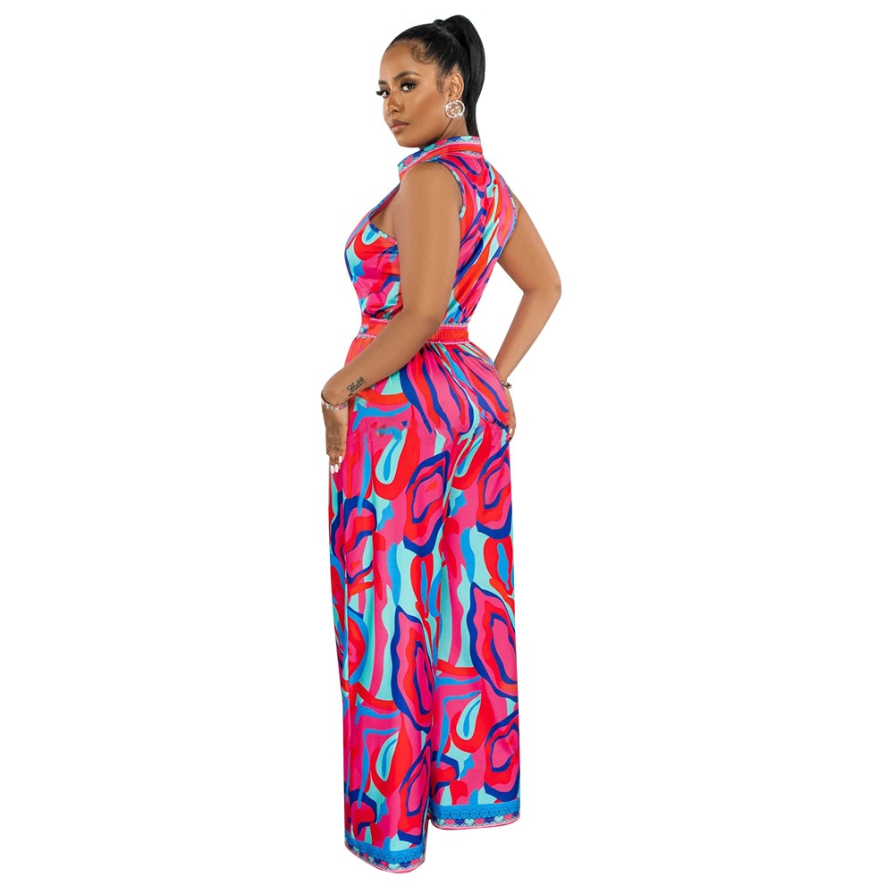 Printed Sleeveless Ladies Wide Leg Jumpsuit