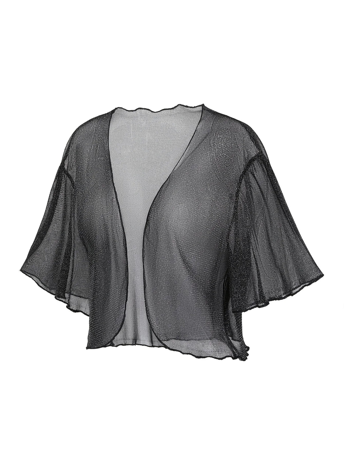 Black Sheer Transparent Rhinestone Embellished Open Crop Cardigan Top