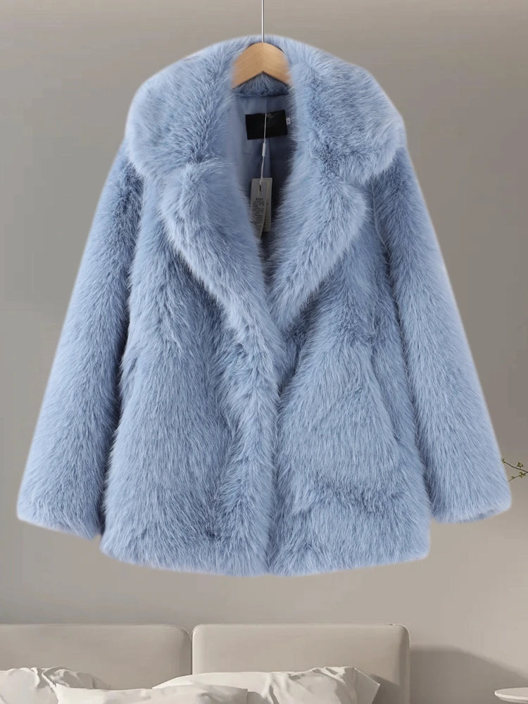 Plush Faux Fur Women's Solid Color Thick Teddy Coat