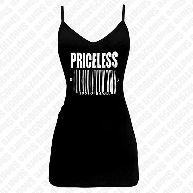 Vintage Black 3D Barcode "Priceless"Letter Print Short Sleeve Women's T-Shirt/Crop Top