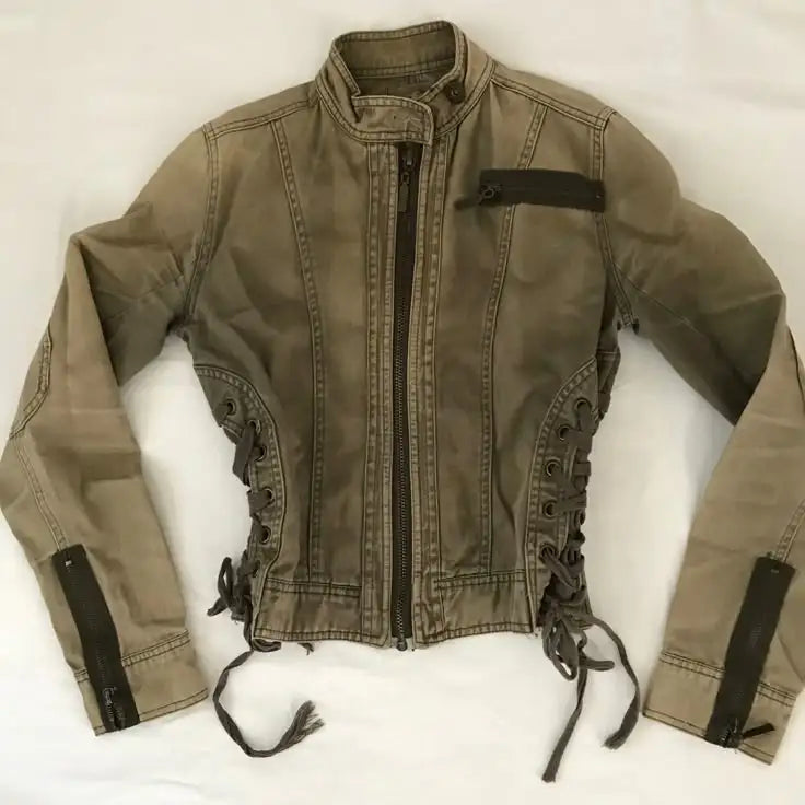 Y2K Vintage Blue Denim Jacket Women Harajuku Fashion  Short Multi Zip Zipper Coat Gothic Punk Sexy Slim Fit Stand Collar Jacket