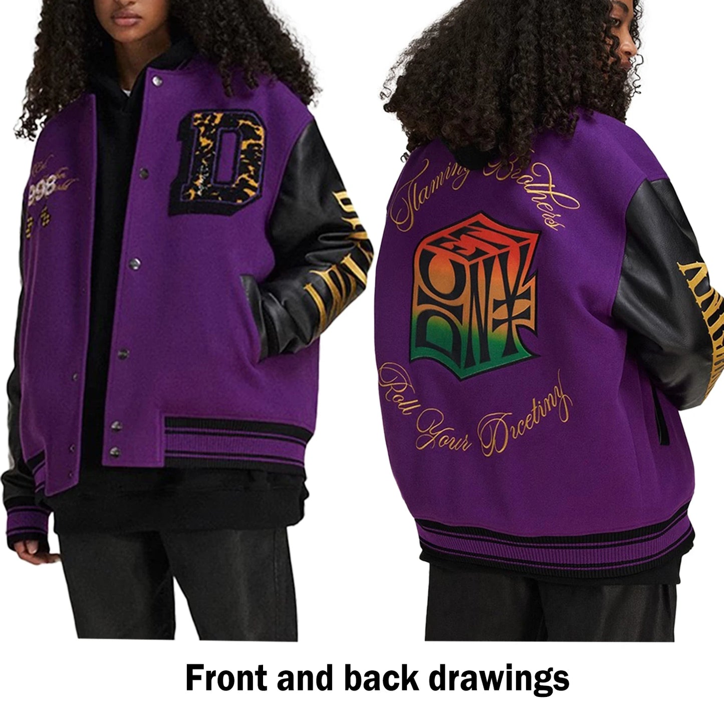 Unisex Varsity Letterman's Rib Sleeve Wool Baseball Bomber Patchwork Jackets