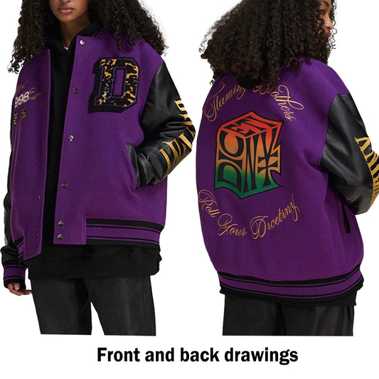Unisex Varsity Letterman's Rib Sleeve Wool Baseball Bomber Patchwork Jackets