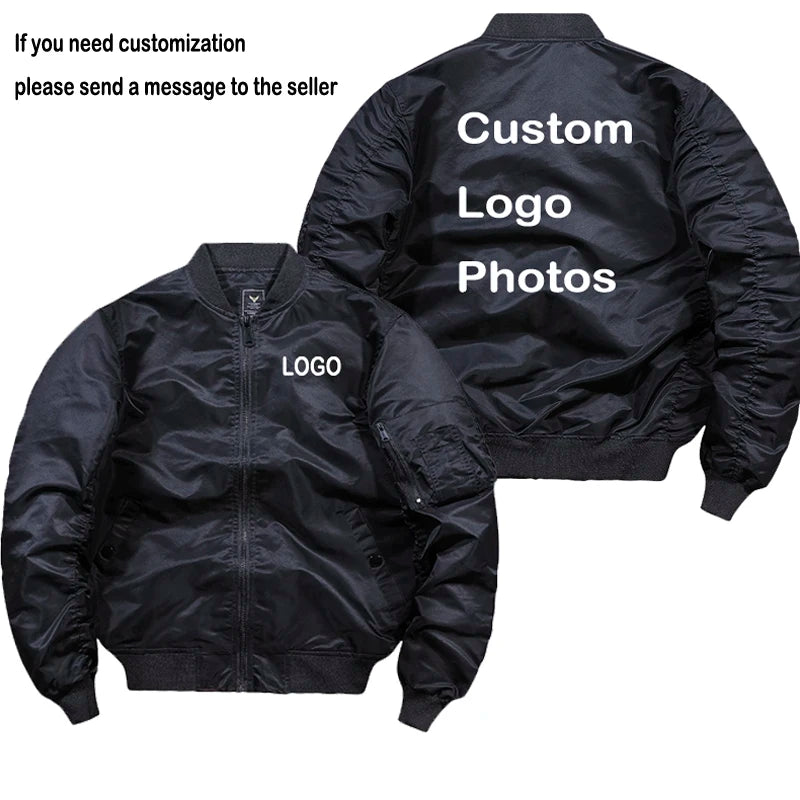 Men's Cargo Pocketed Customized Name/Logo Design Printed Zipper Bomber Jacket