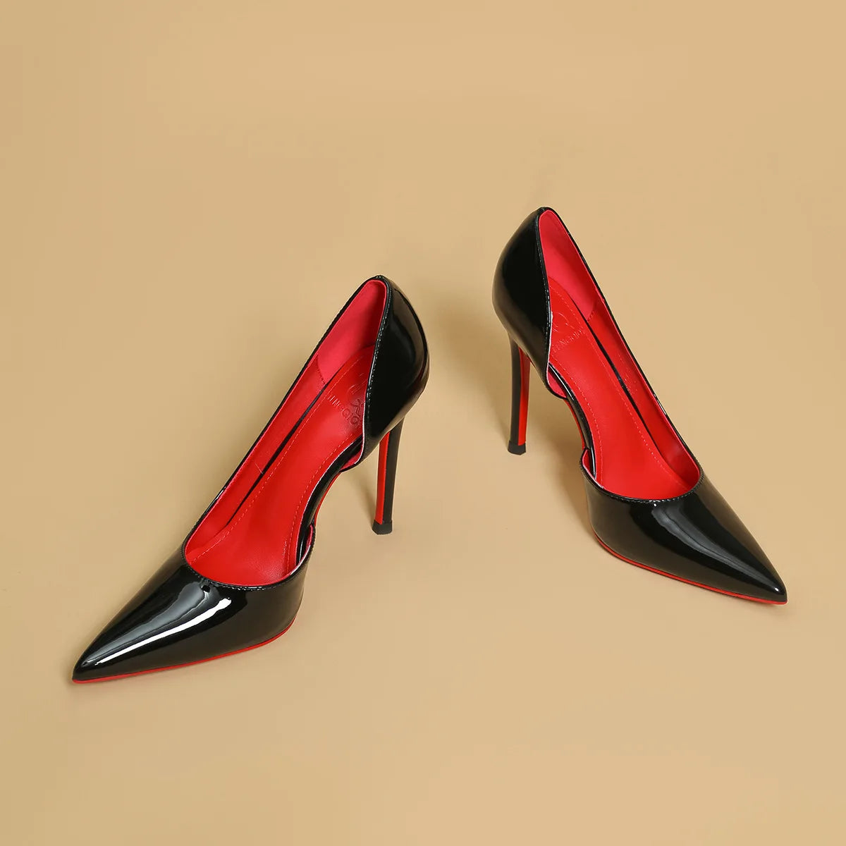 Red Bottom Temperament Pointed Patent Leather Shallow Pumps