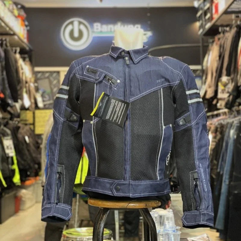 Men's Breathable Denim Mesh High-Performance Drop Resistance Motorcycle Biker Jacket
