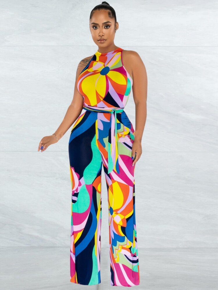 Spicing Floral Wrap O-Neck Wide Leg Jumpsuit