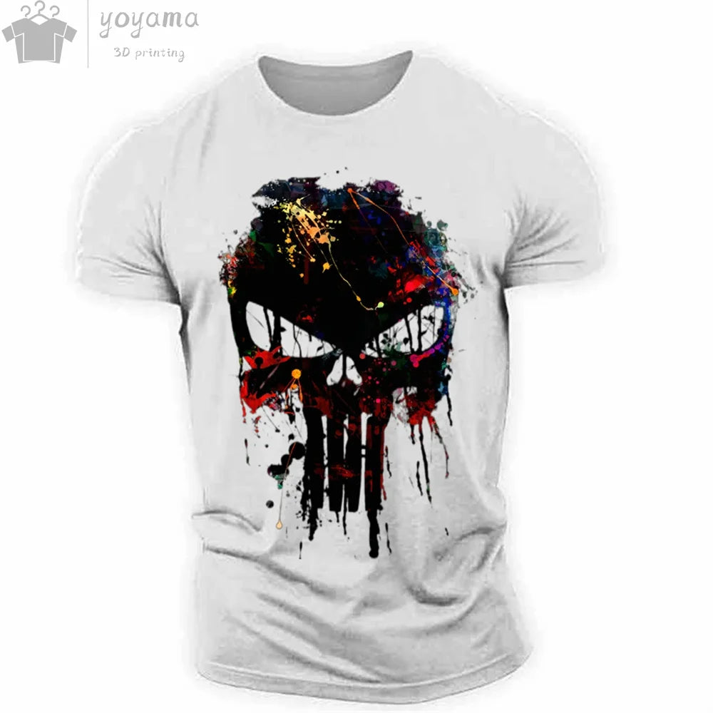 Men's 3D Hip-Hop Dripping Skull Print O-Neck Short Sleeve T-Shirt to 5X Big & Tall