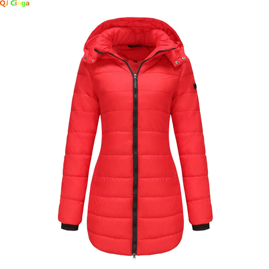 Waterproof Insulted Women's Detachable Hood Puffer 3/4 Outdoors Coat to 5X