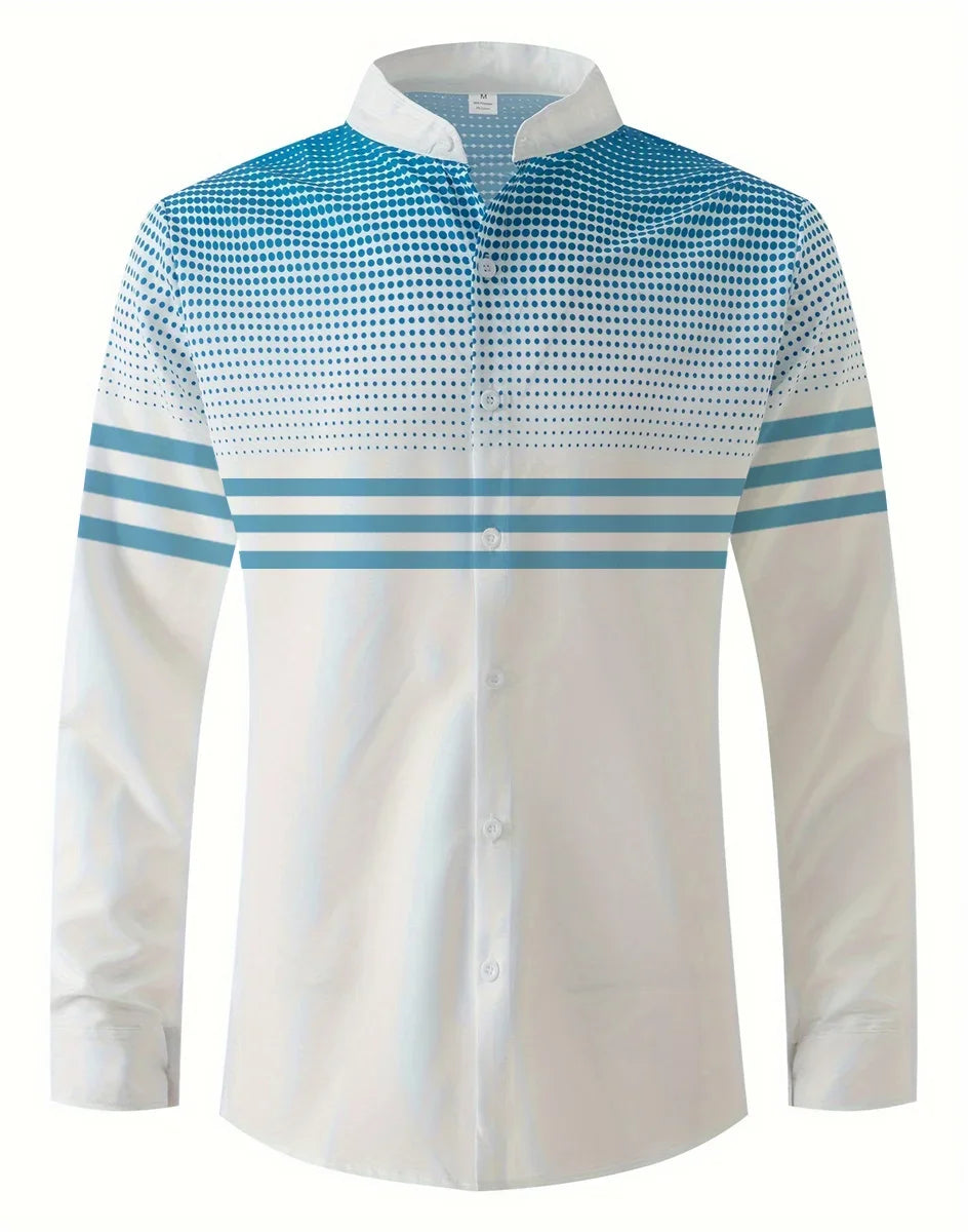Men's Striped Polka Dot Print Button-Up Long Sleeve Turn-Down Collar Dress Shirts to 6X Big & Tall