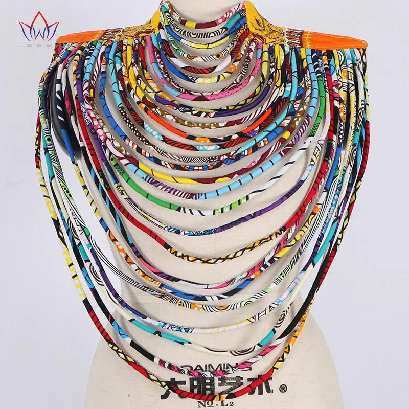 African Vintage Beaded Ankara Rainbow Multi Strand Handmade Body Chain Choker Necklace