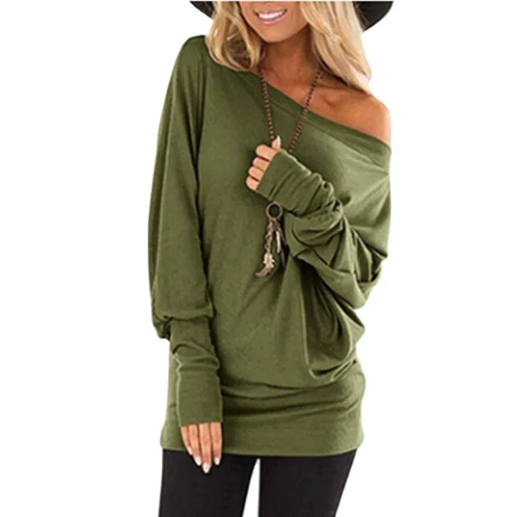 Batwing Women's Long Sleeve Solid Color Top