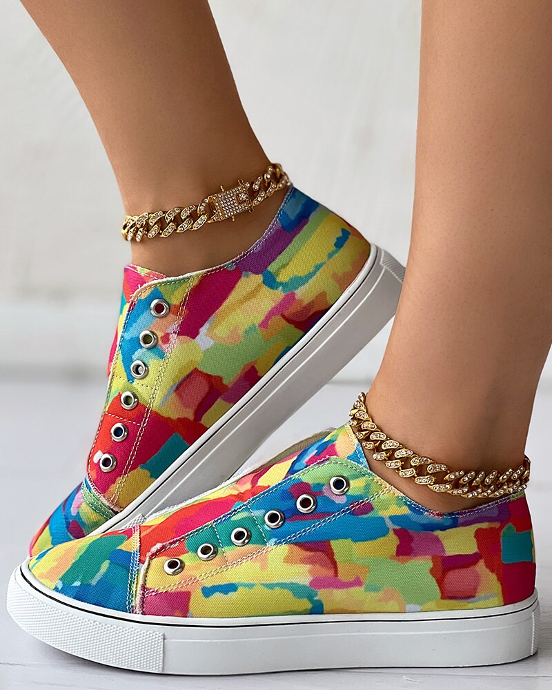 Melting Colors Print Eyelet Canvas Sneakers