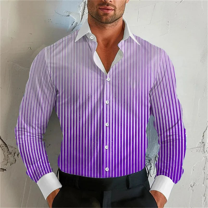 Men's Gradient Striped Turn-Down Collar Long Sleeve Dress Shirts to 5X Big & Tall