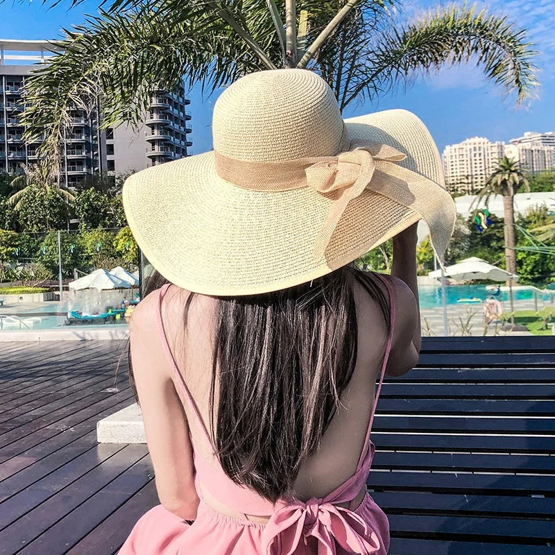Oversized Straw Fedora Hat w/ Bow