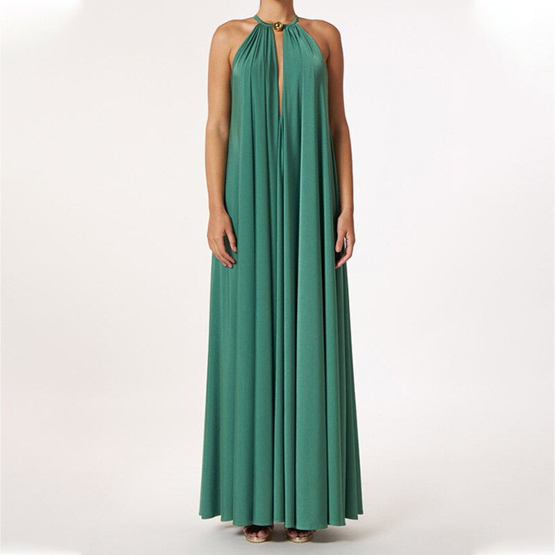 Halter Sleeveless Temperament Deep V-Neck Beach Maxi Dress