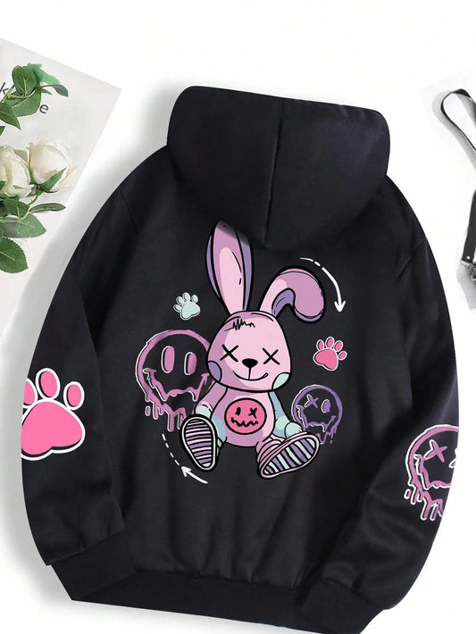 Hip-Hop Bunny Graphic Ladies Oversized Hoodie Sweatshirt