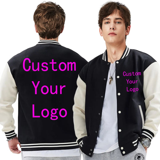 Customized Logo/Letter Print Unisex Mandarin Collar Button-Up Varsity Baseball Bomber Jacket