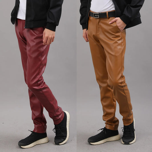 Men's Faux Leather Solid Color Elastic Skinny Pants