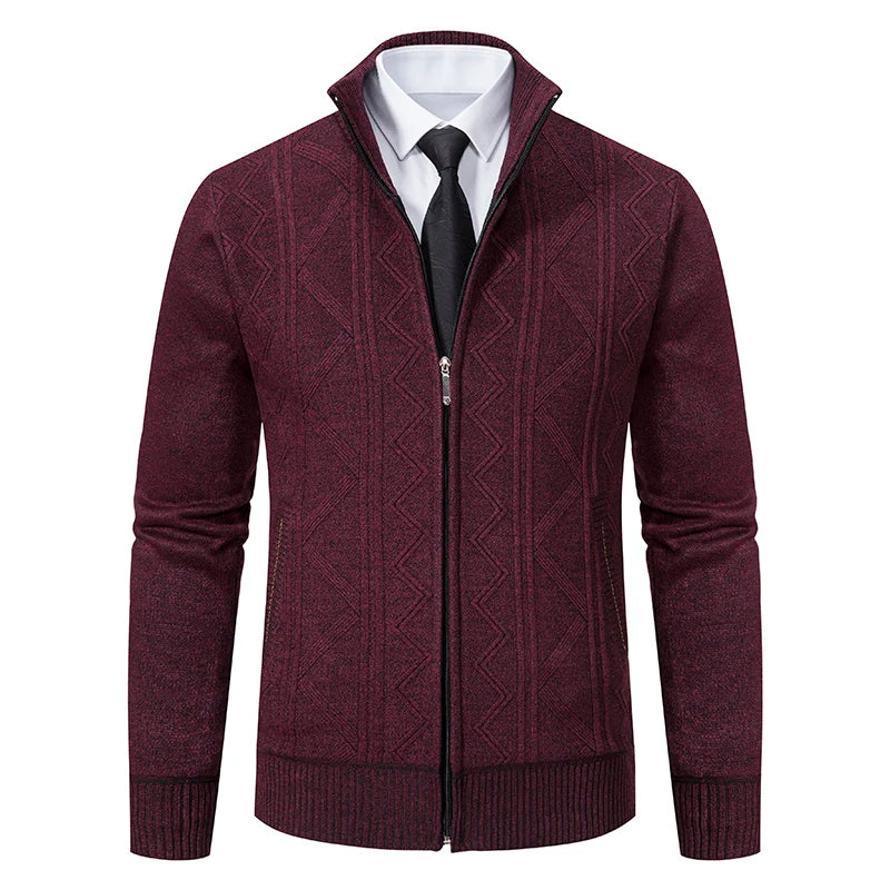 Men's Stand Collar Knitted Cardigan Zipper Sweater Jacket