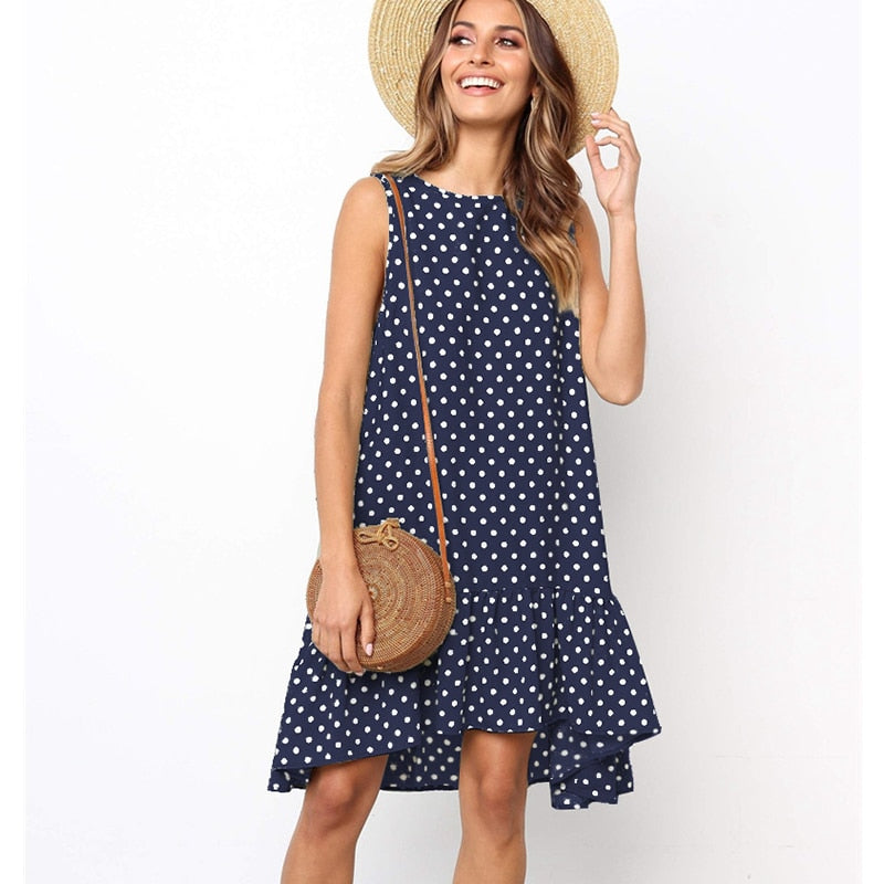 Polka Dot Chiffon Sleeveless Mini Sundress Plus to 3X